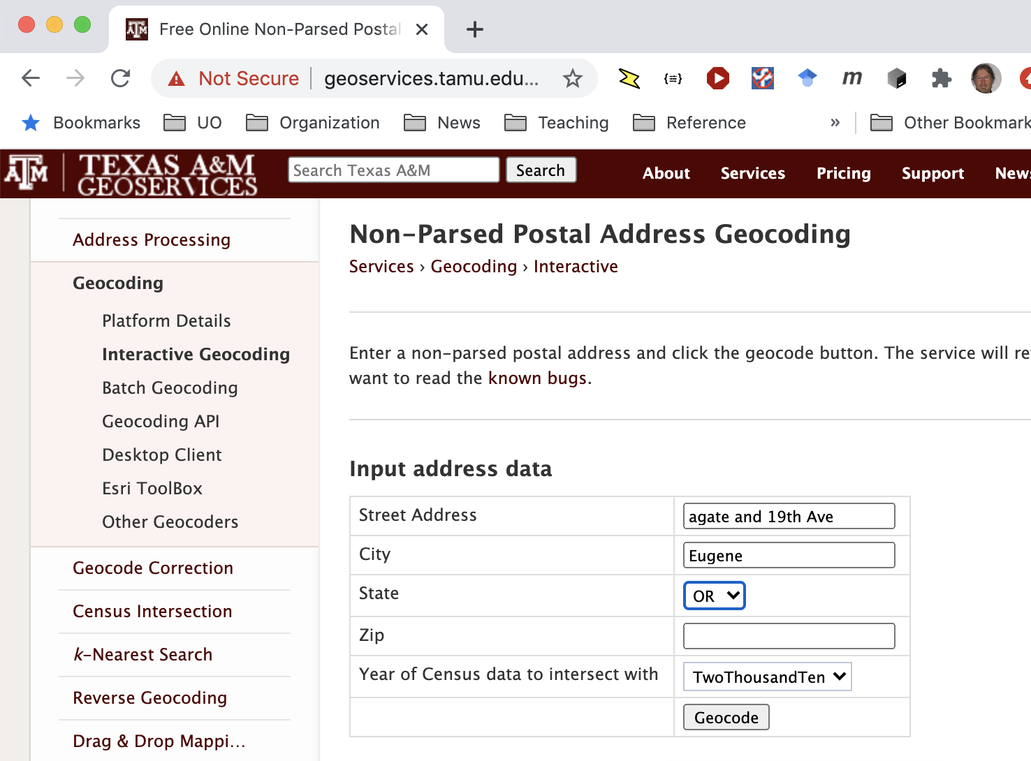 Interactive geocoder at Texas A&M