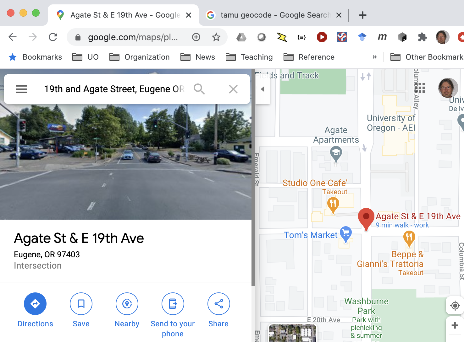 Result of Google maps search